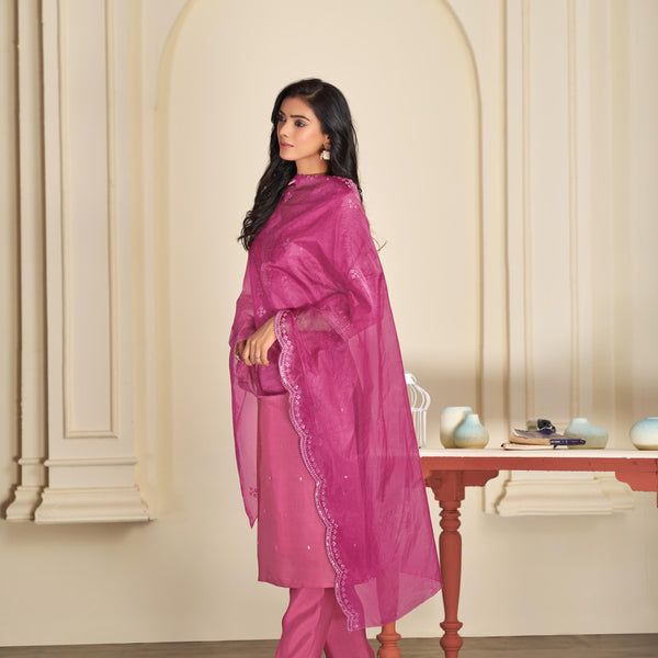BulBul Ragini Solid Pink Roman Silk Salwar Suit