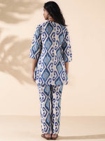 Thumbnail for trueBrowns Blue Cotton Ikat Relaxed Co-ord Set - Distacart