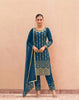 Anaita Teal Silk Unstitched Suit with Embroidery & Real Mirror Work - Dista