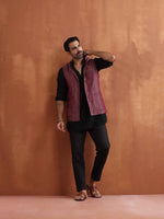Thumbnail for trueBrowns Men's Dark Purple Cotton Dobby Nehru Jacket
