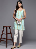 Thumbnail for Ahalyaa Striped Floral Printed Shoulder Straps Crepe Tunic - Distacart