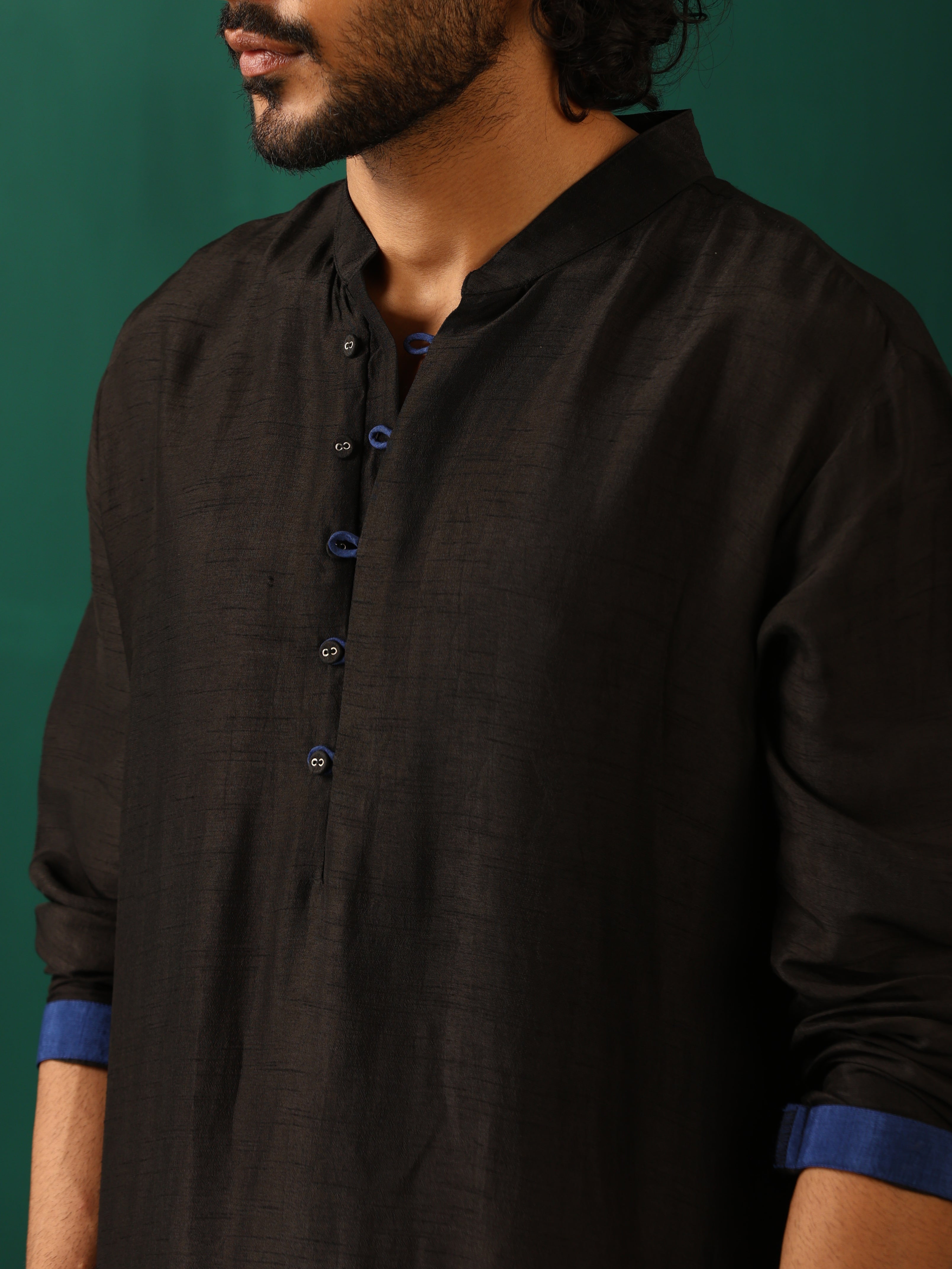 trueBrowns Men's Black Silk Long Kurta - Distacart