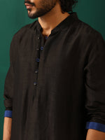 Thumbnail for trueBrowns Men's Black Silk Long Kurta - Distacart