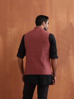 Thumbnail for trueBrowns Men's Rust Cotton Dobby Nehru Jacket
