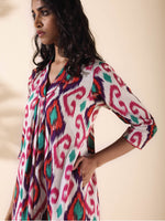 Thumbnail for trueBrowns Pink Cotton Ikat Flared Kurta Pant Set - Distacart
