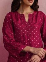 Thumbnail for trueBrowns Pink Viscose Silk Kurta Co-ord Set