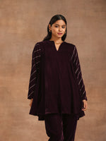 Thumbnail for trueBrowns Wine Velvet Sleeve Embroidered Co-ord Set - Distacart