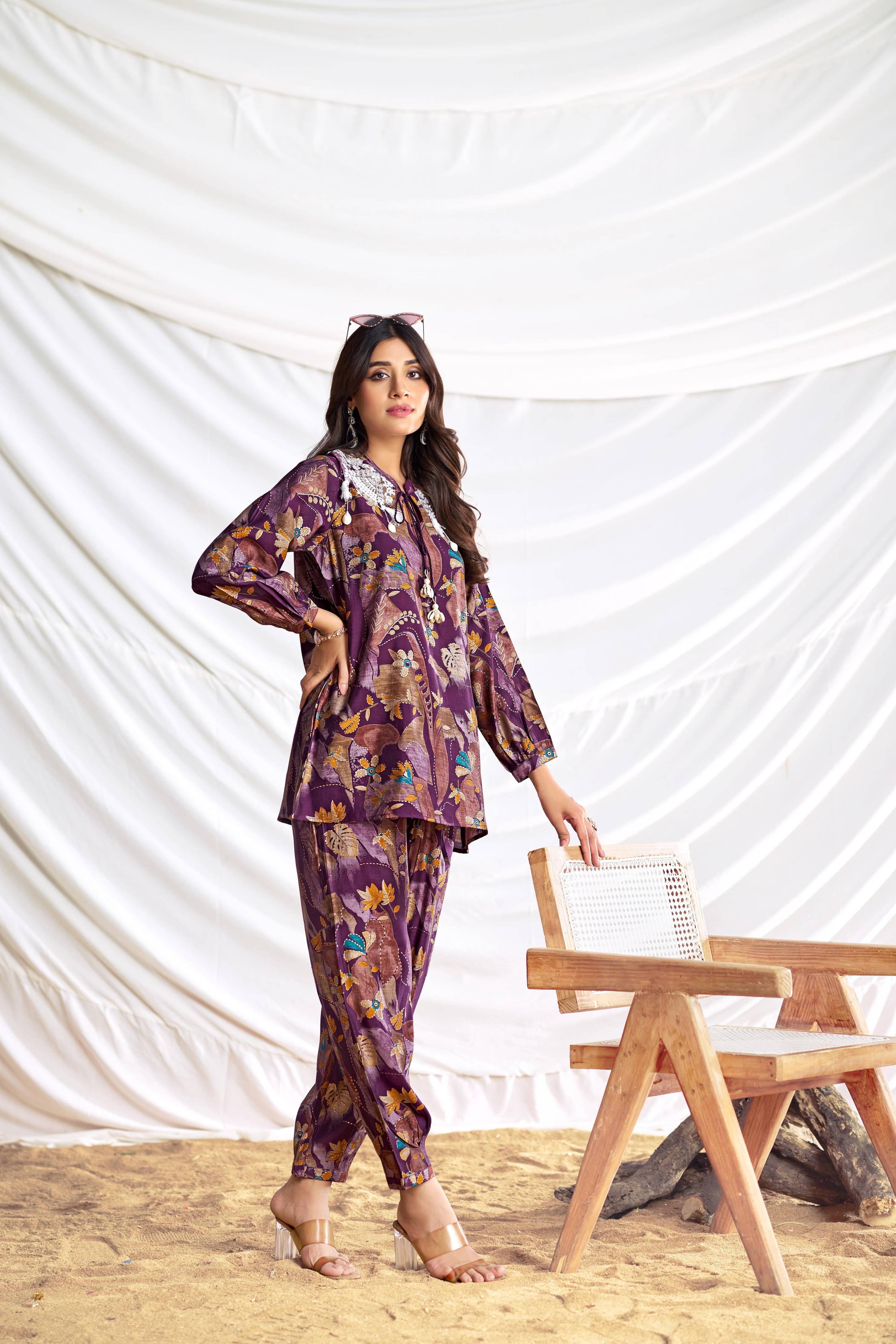 BulBul Nilisha Purple Chanderi Co-Ord Set
