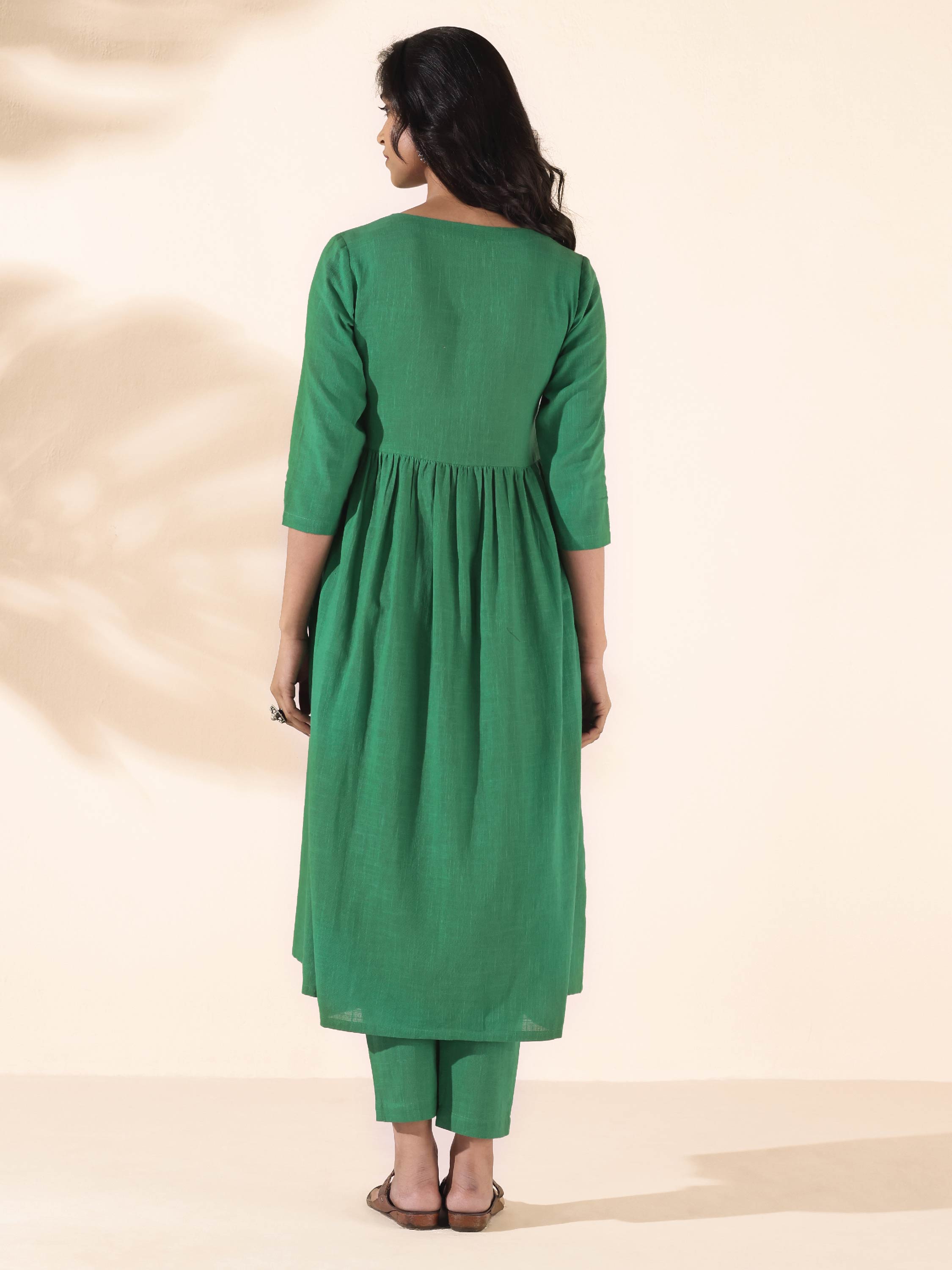 trueBrowns Green Cotton Long Kurta Pant Set - Distacart