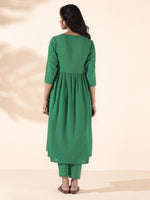 Thumbnail for trueBrowns Green Cotton Long Kurta Pant Set - Distacart