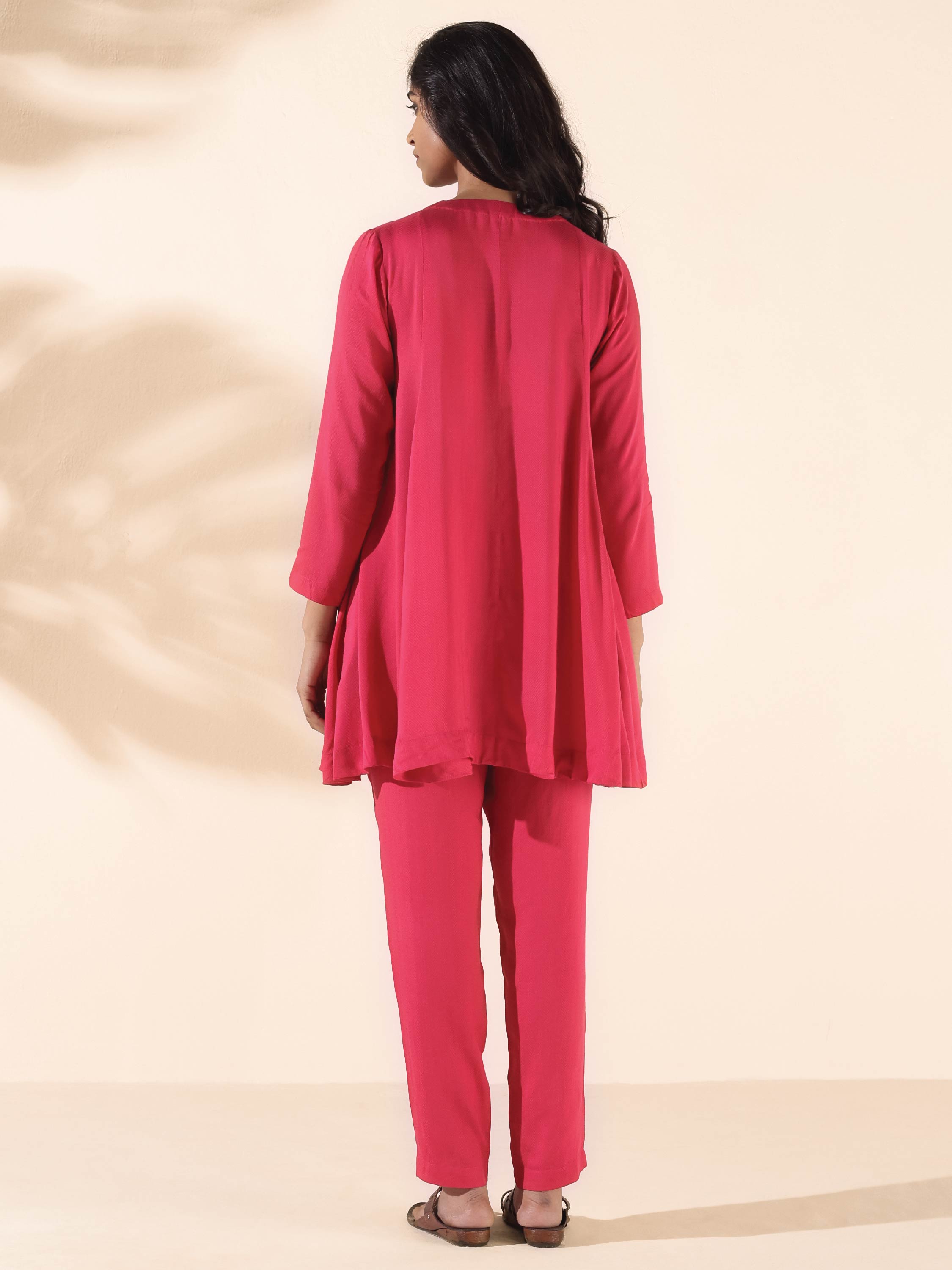trueBrowns Carrot Viscose Dobby Flared Co-ord Set - Distacart