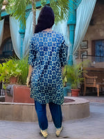 Thumbnail for Varanga Women Blue Mirror Work Yoke Embroidered A-Line Kurta Paired With Tonal Afghan Bottom And With Dupatta - Distacart