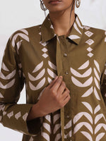 Thumbnail for trueBrowns Olive Green Cotton Stripe Print Shirt Kurta Set