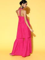 Thumbnail for InWeave Fuchsia Backless Kurta Sharara Set