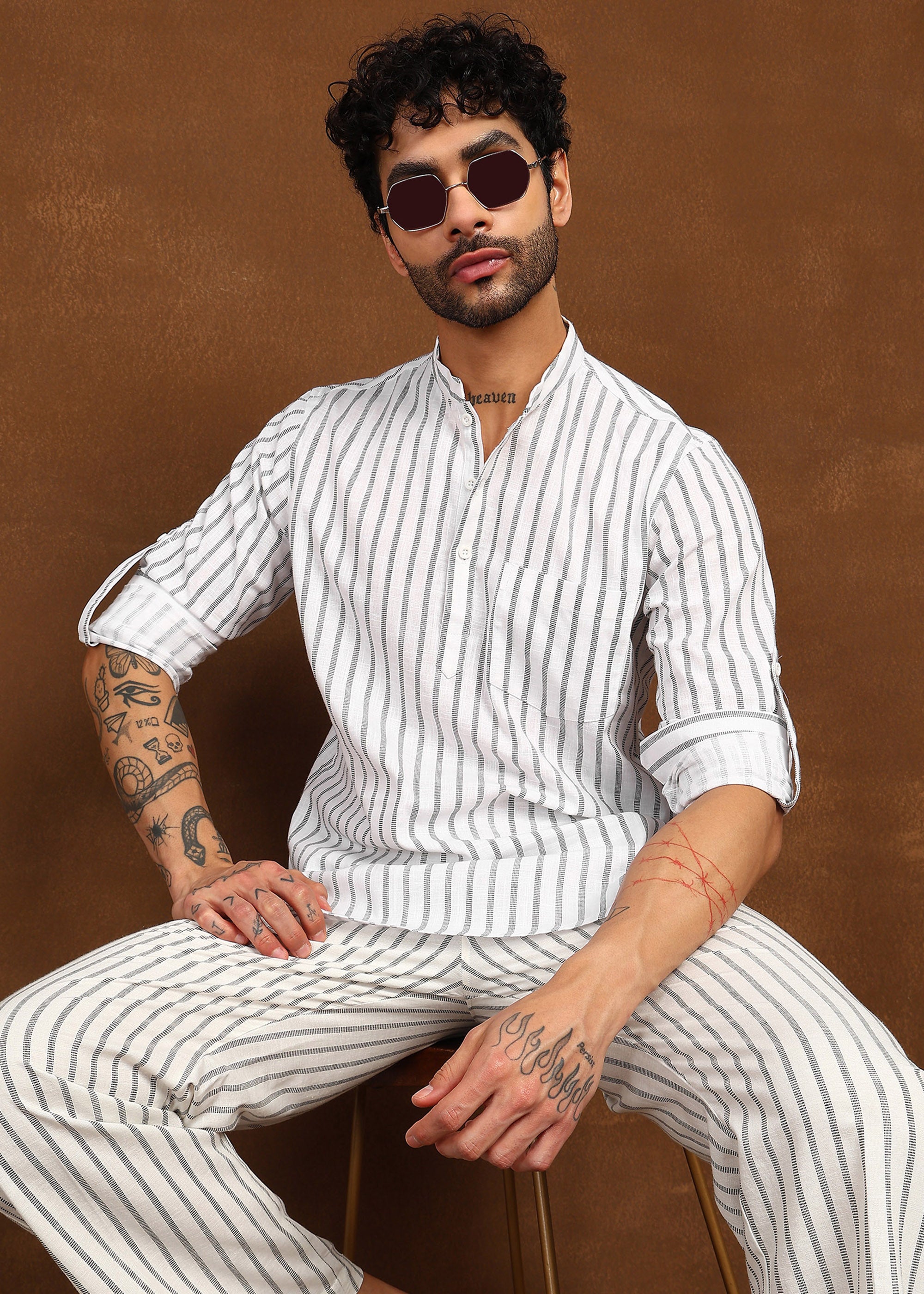 Fabmade Drift Pinstripe Linen Co-Ord Set - Distacart