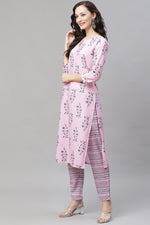 Thumbnail for Ahika Pink Polyester Floral Print Straight Suit Set