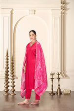 Thumbnail for BulBul Nirjari Red Silk Kurta Set with Dupatta