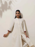Thumbnail for trueBrowns Off-White Cotton Linen Kurta Pant Set