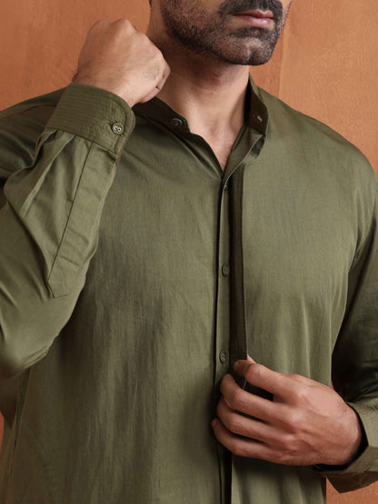 trueBrowns Men's Olive Green Cotton Front Open Kurta - Distacart