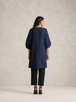 Thumbnail for trueBrowns Blue Cotton Blend Short Kurta