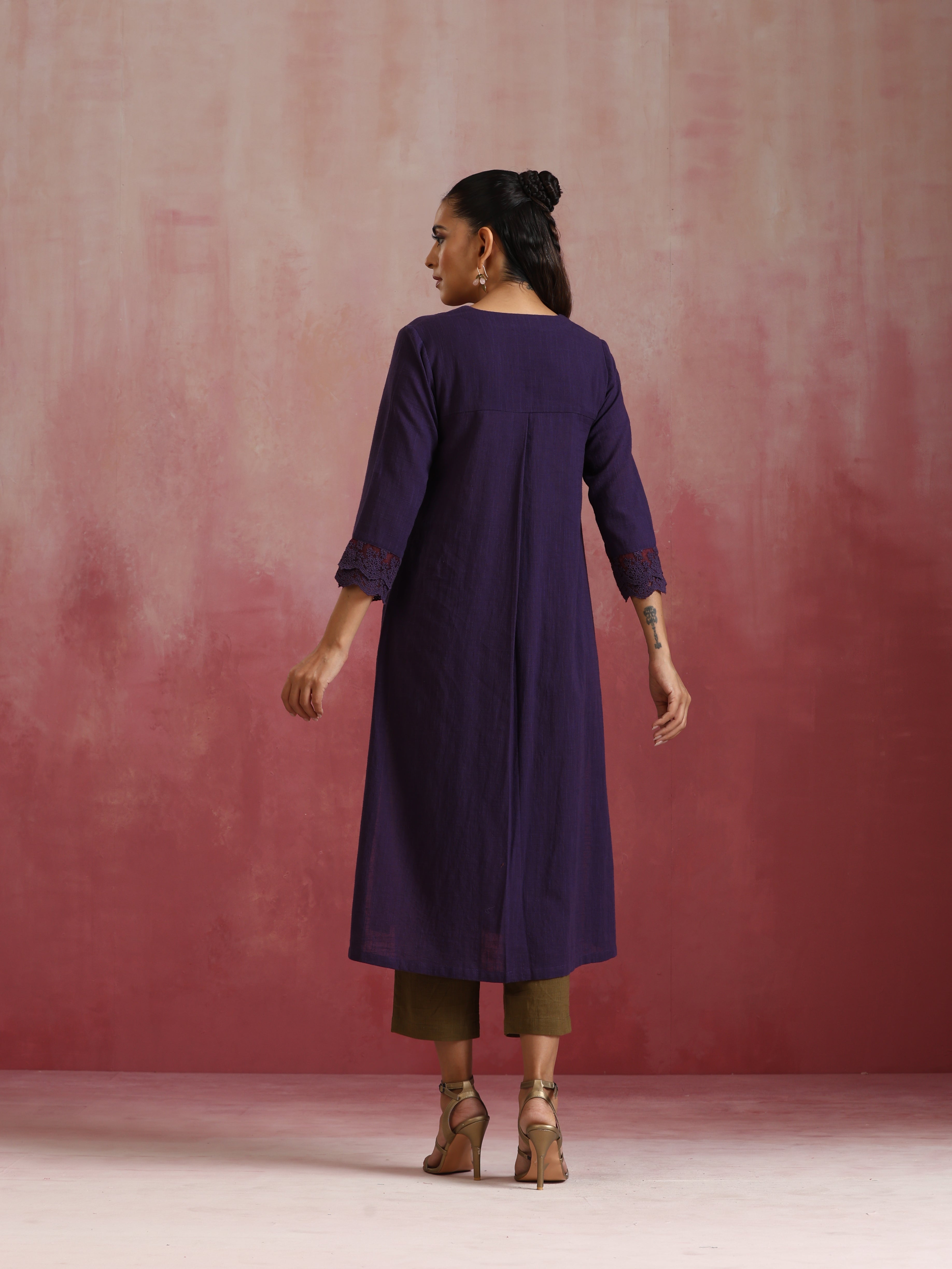 trueBrowns Purple Cotton Dobby Kurta Set - Distacart