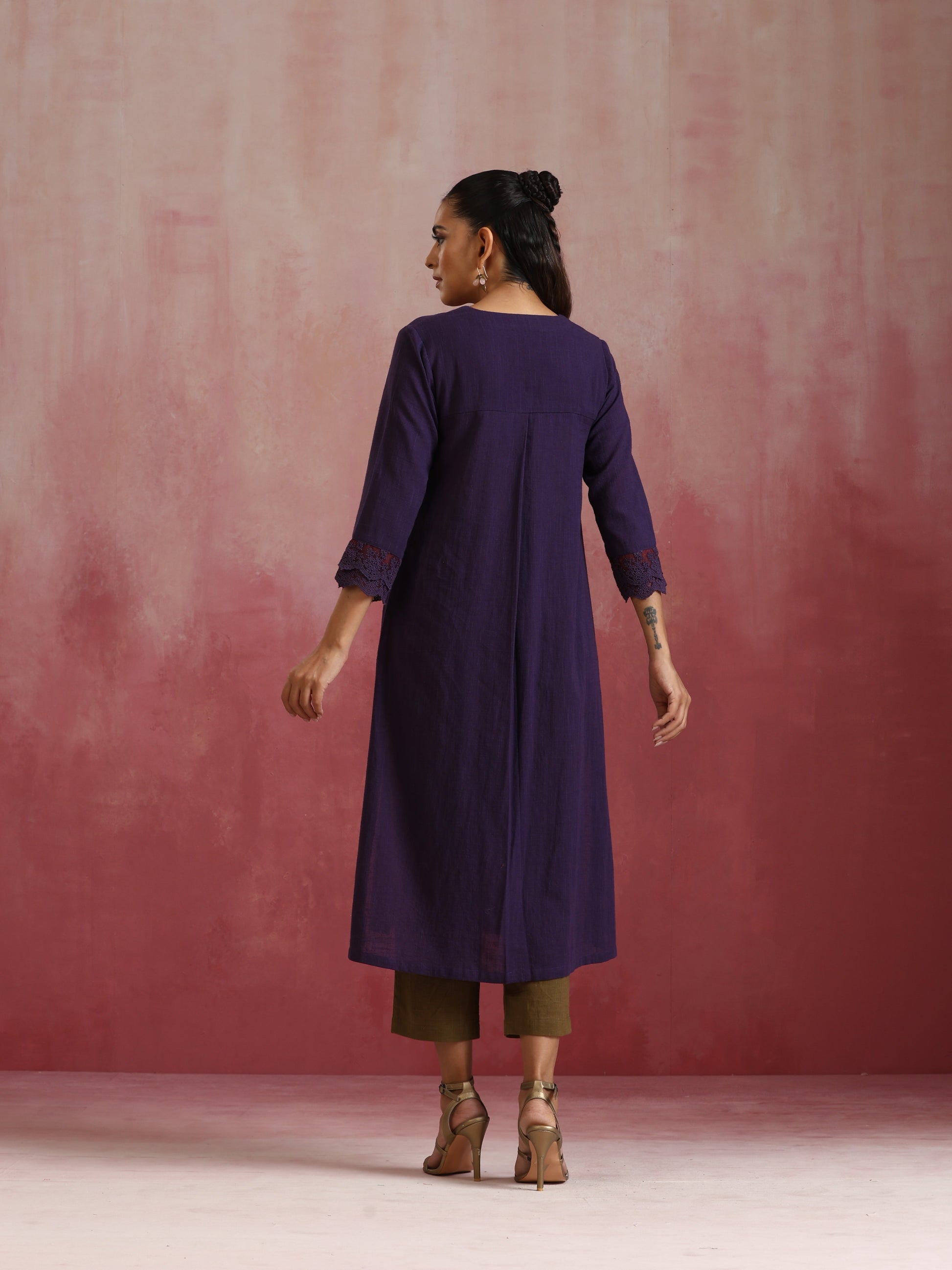 trueBrowns Purple Cotton Dobby Kurta Set - Distacart