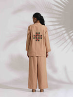 Thumbnail for trueBrowns Beige Cotton Embroidered Shirt Top Co-ord Set