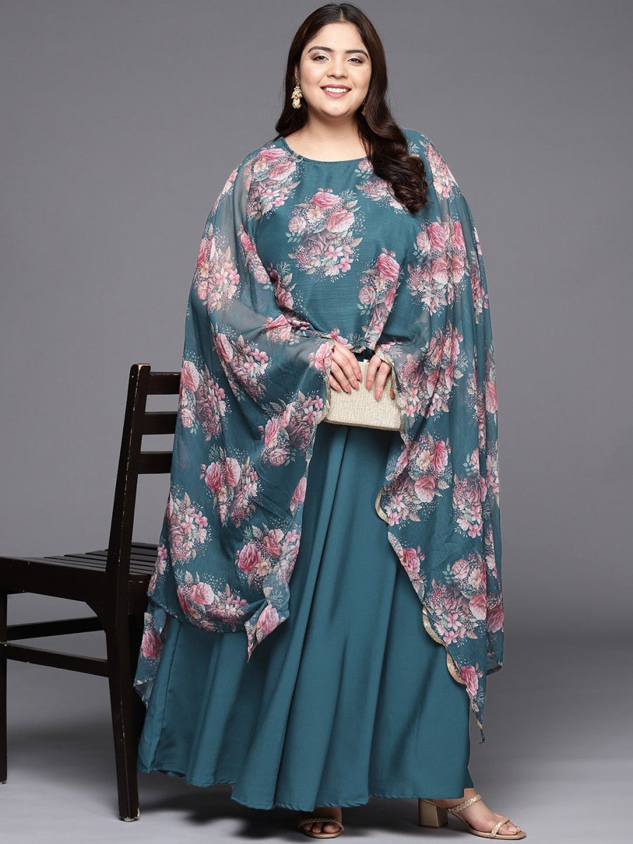 Ahalyaa Plus Size Boat Neck Maxi Ethnic Dress - Distacart