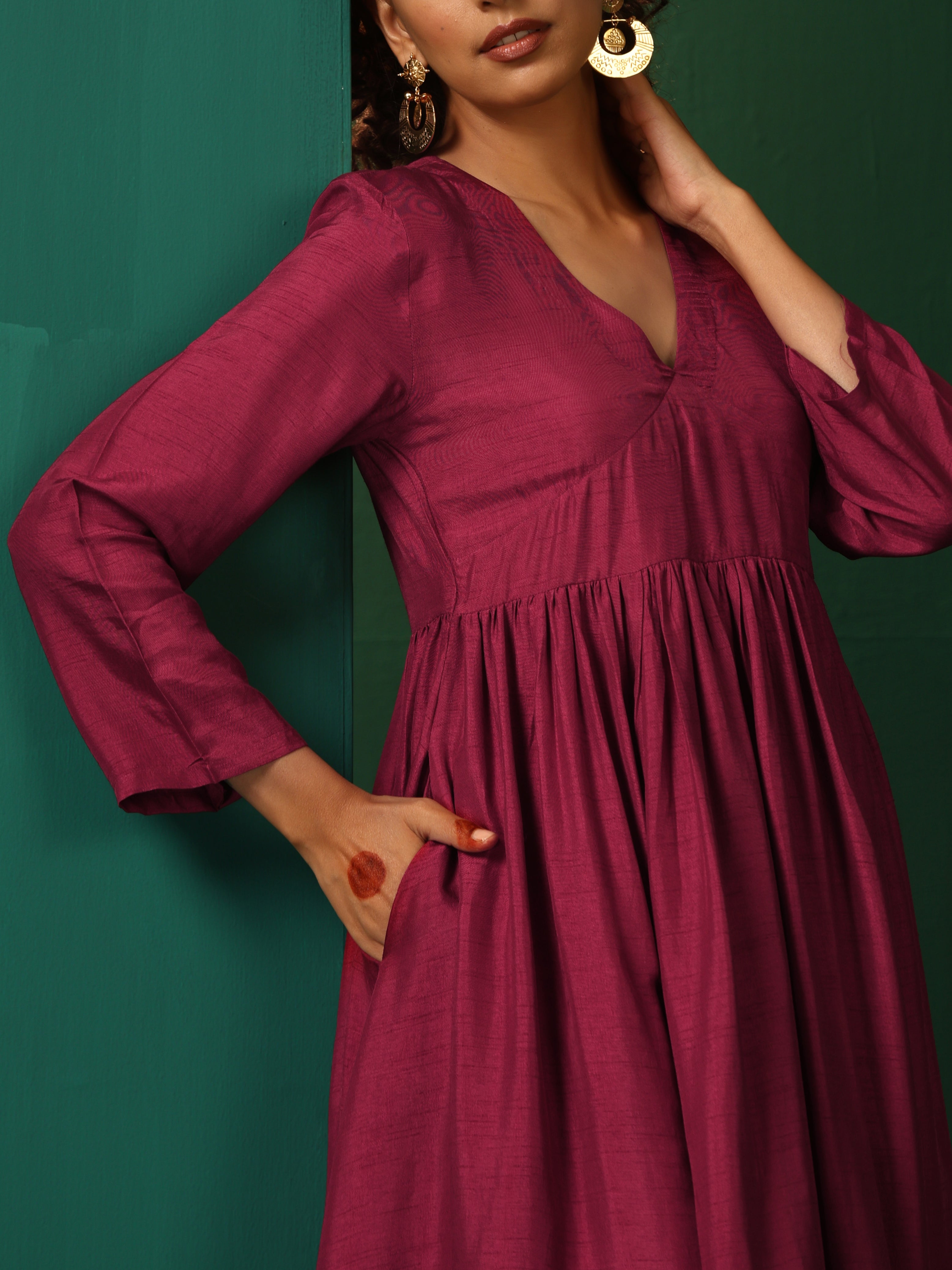 trueBrowns Maroon Silk Angrakha Kurta Pant Set - Distacart