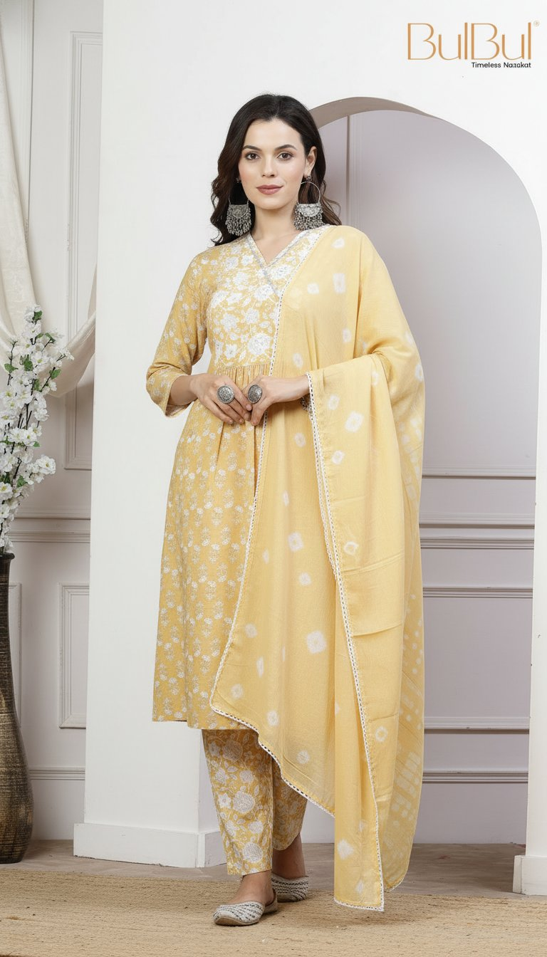 BulBul Gulfam Cotton Offwhite Kurta Set with Dupatta