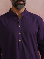 Thumbnail for trueBrowns Men's Purple Mandarin Collar Kurta - Distacart