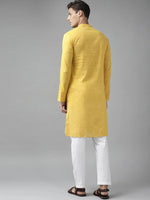 Thumbnail for Fabmade Men Yellow Cotton Linen Kurta Pyjama