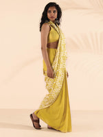 Thumbnail for trueBrowns Lime Muslin Ikat Saree