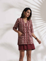 Thumbnail for trueBrowns Brown Cotton Print Jacket Top & Short Co-ord Set