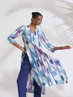 Thumbnail for trueBrowns Blue Ikat Print Muslin Kurta Set
