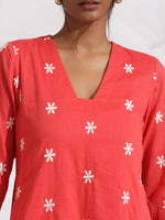 Thumbnail for trueBrowns Orange Cotton Floral Embroidered Kurta Set
