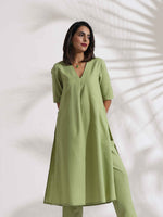 Thumbnail for trueBrowns Green Slub Kurta Set