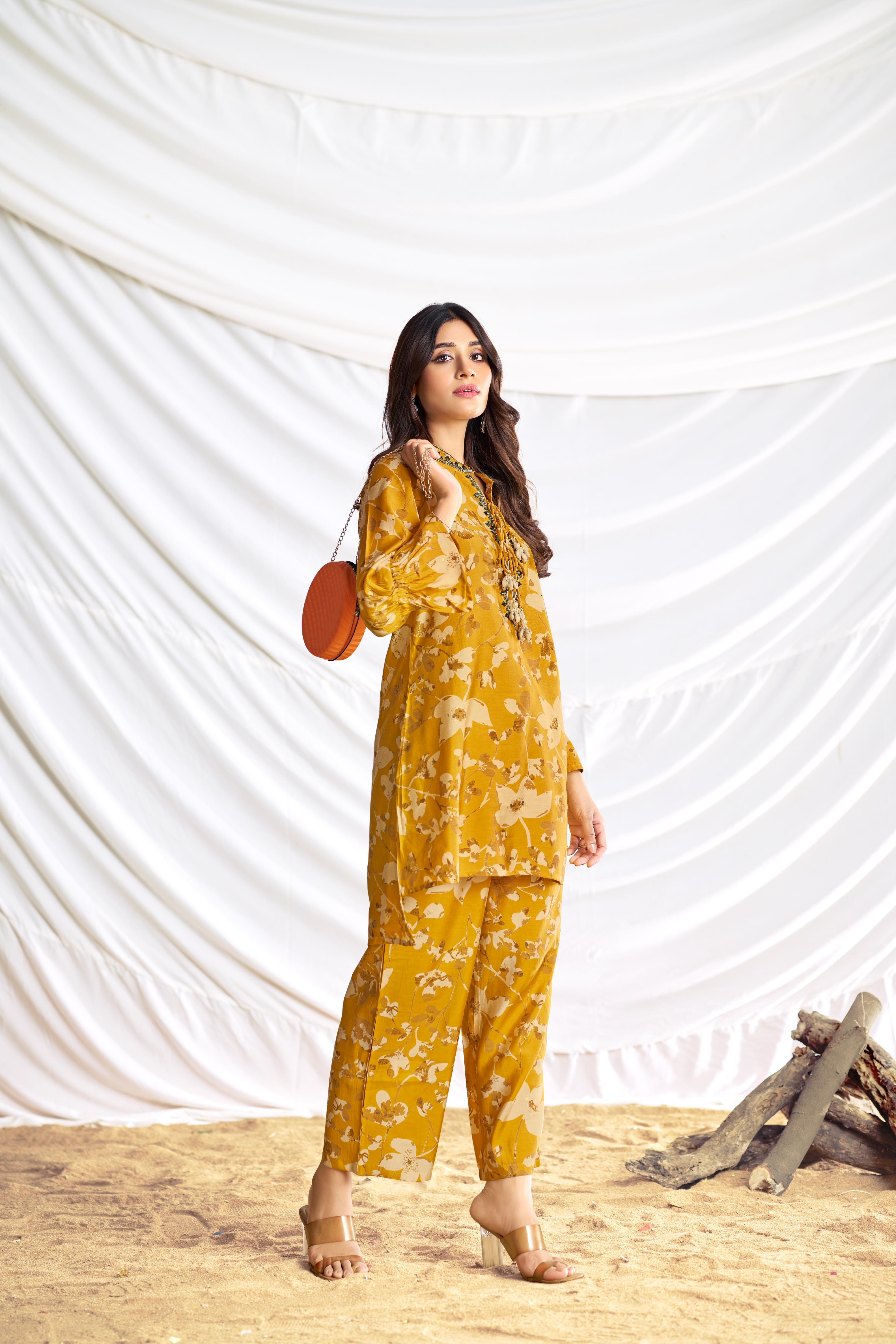 BulBul Preha Mustard Chanderi Co-Ord Set