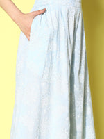 Thumbnail for Ahalyaa Women Off White & Blue Floral Printed Flared Ethnic Palazzos - Distacart