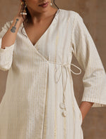 Thumbnail for trueBrowns Ivory Gold Cotton Angrakha Kurta Set - Distacart