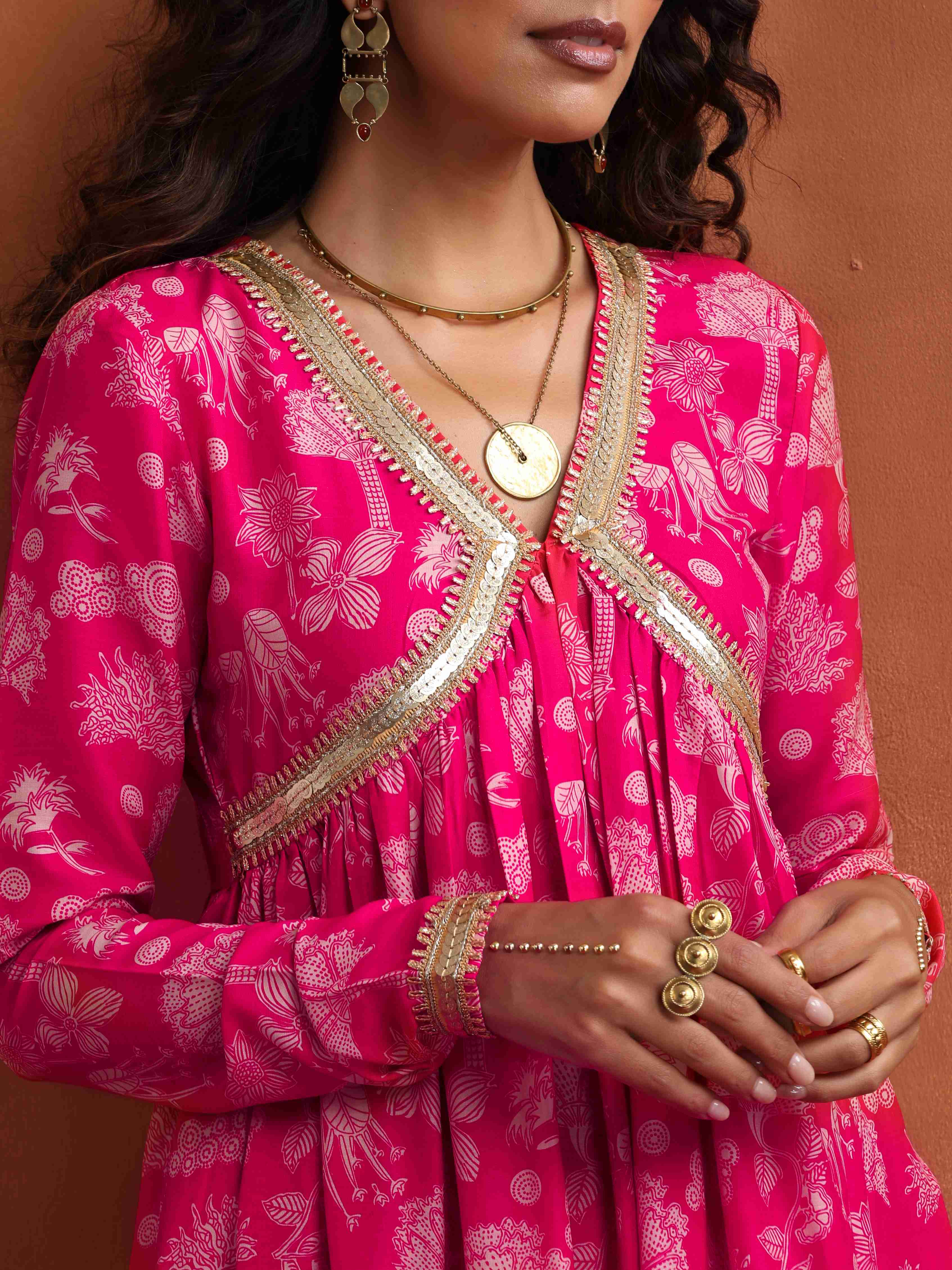 trueBrowns Red Print Flared Anarkali Kurta Set - Distacart