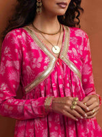 Thumbnail for trueBrowns Red Print Flared Anarkali Kurta Set - Distacart