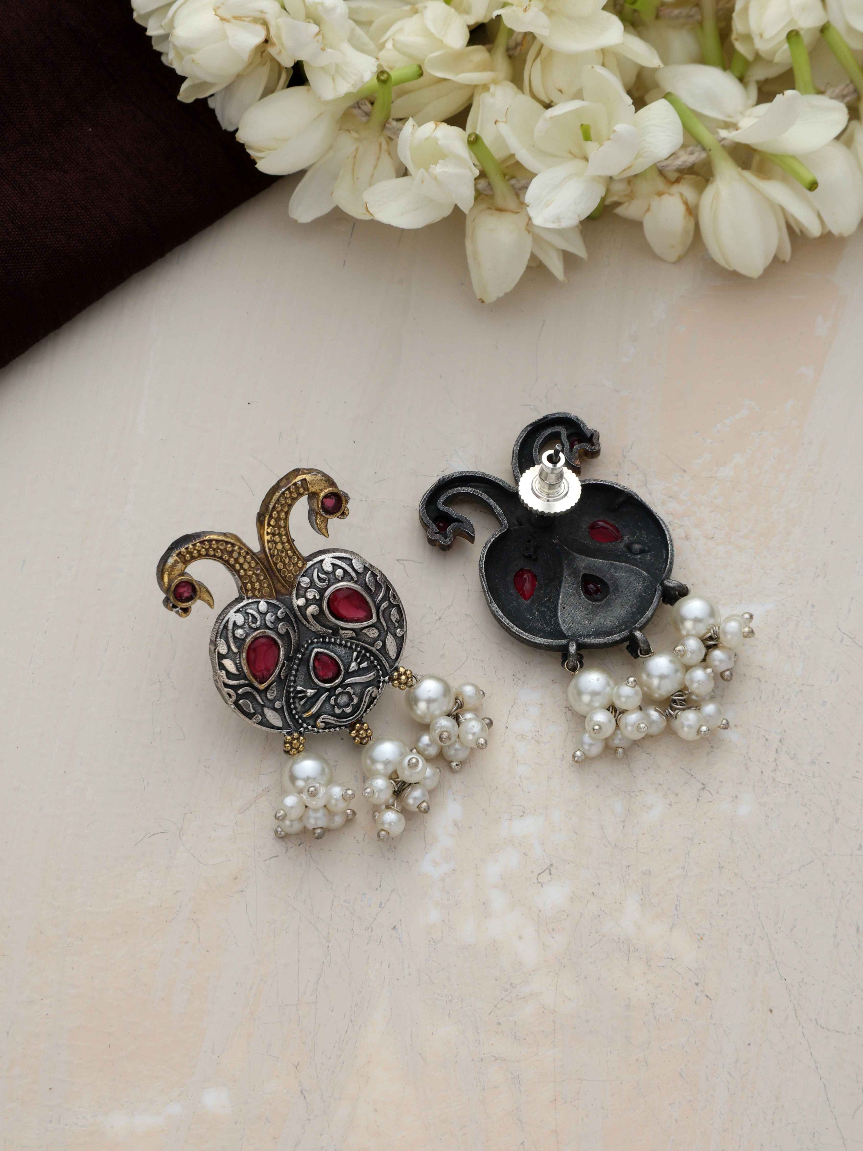 trueBrowns Silver Gold Tone Peacock Stud Earrings - Distacart