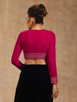 Thumbnail for trueBrowns Rani Pink Velvet Embroidered Blouse - Distacart
