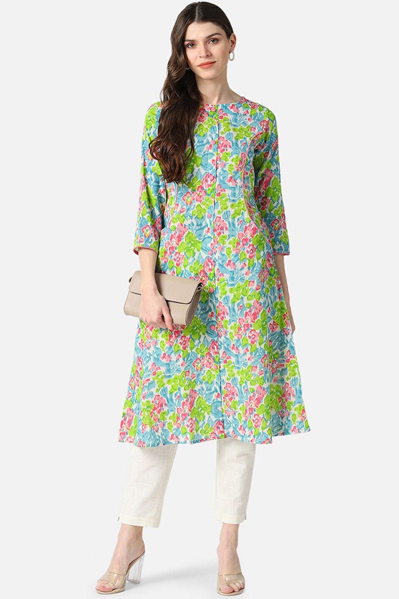 Ahika Multi Colored Floral Rayon Blend A-line shape Printed Kurta