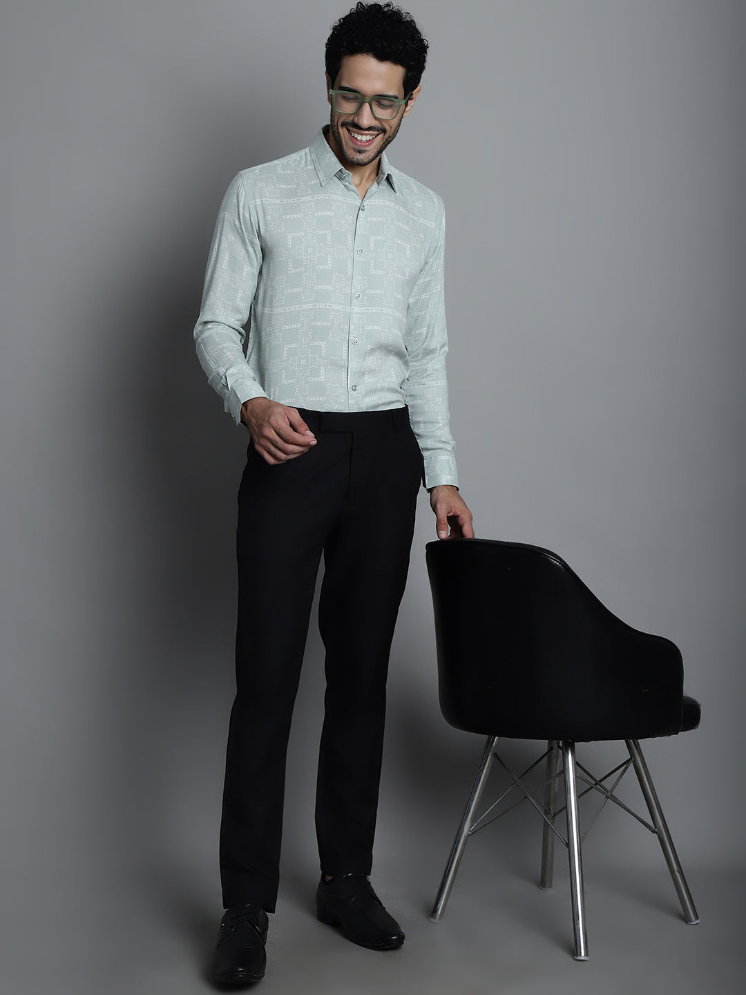 Jainish Men's Geomatric Printed Formal Shirts - Pista - Distacart