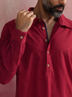 Thumbnail for trueBrowns Men's Maroon Cotton Shirt Collar Stylized Kurta - Distacart