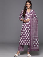Thumbnail for Varanga Women Floral Printed Straight Kurta With Tonal Printed Bottom And Dupatta - Distacart