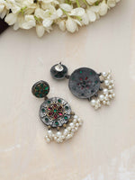 Thumbnail for trueBrowns Silver Gold Tone Circular Stone Earrings - Distacart