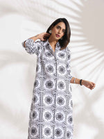 Thumbnail for trueBrowns White Cotton Print Shirt Dress